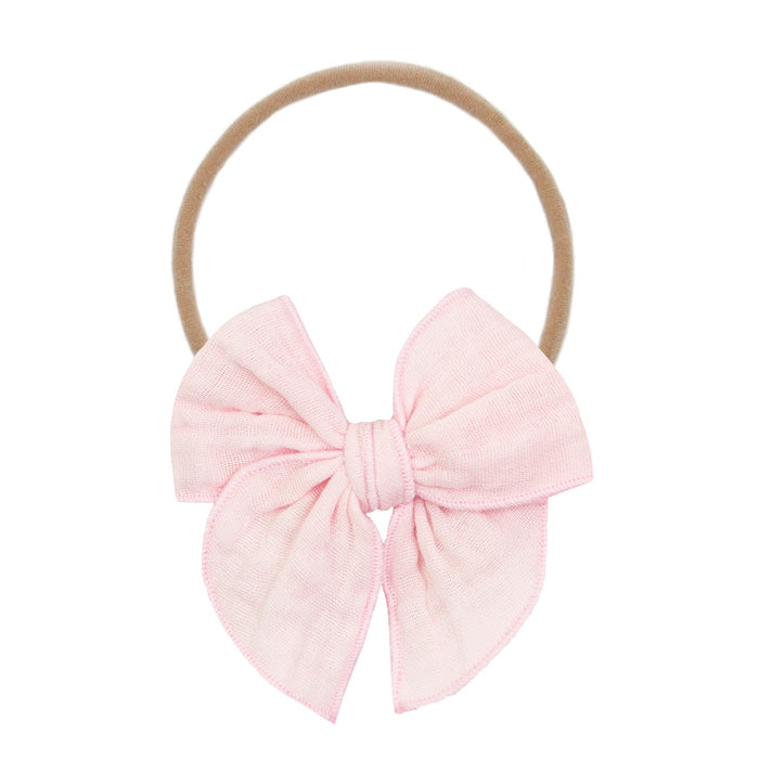 Cloud Muslin Heirloom Bow- Blush Headband by Lou Lou & Company