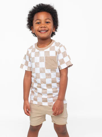 Checkered Tee - Beige by Little Bipsy