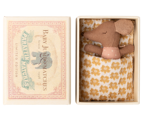 Sleepy wakey baby mouse in matchbox- Rose by Maileg