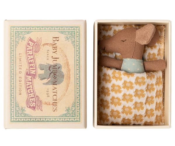 Sleepy wakey baby mouse in matchbox- Blue by Maileg