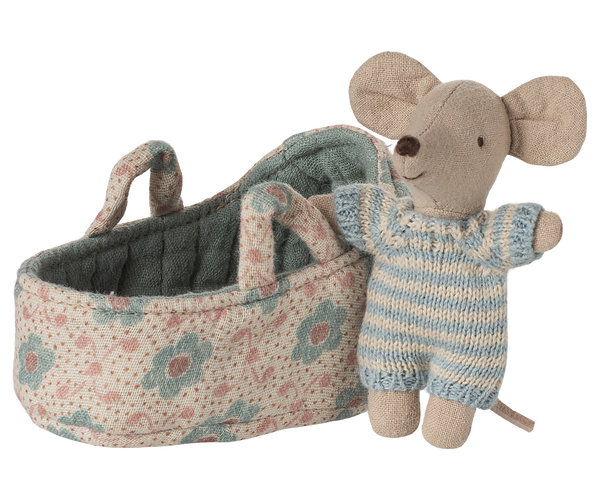 Baby mouse in carry cot- Blue by Maileg