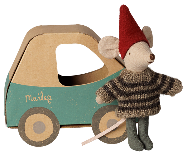 Christmas mouse, Little brother in car box by Maileg