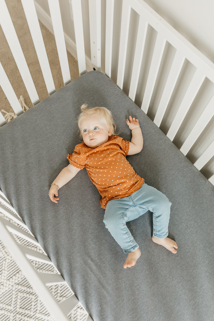 Premium Knit Fitted Crib Sheet in Slate by Copper Pearl