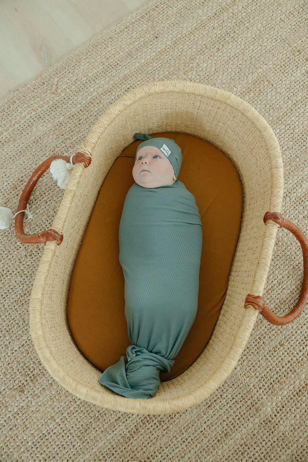 Rib Knit Swaddle Blanket - Moss by Copper Pearl