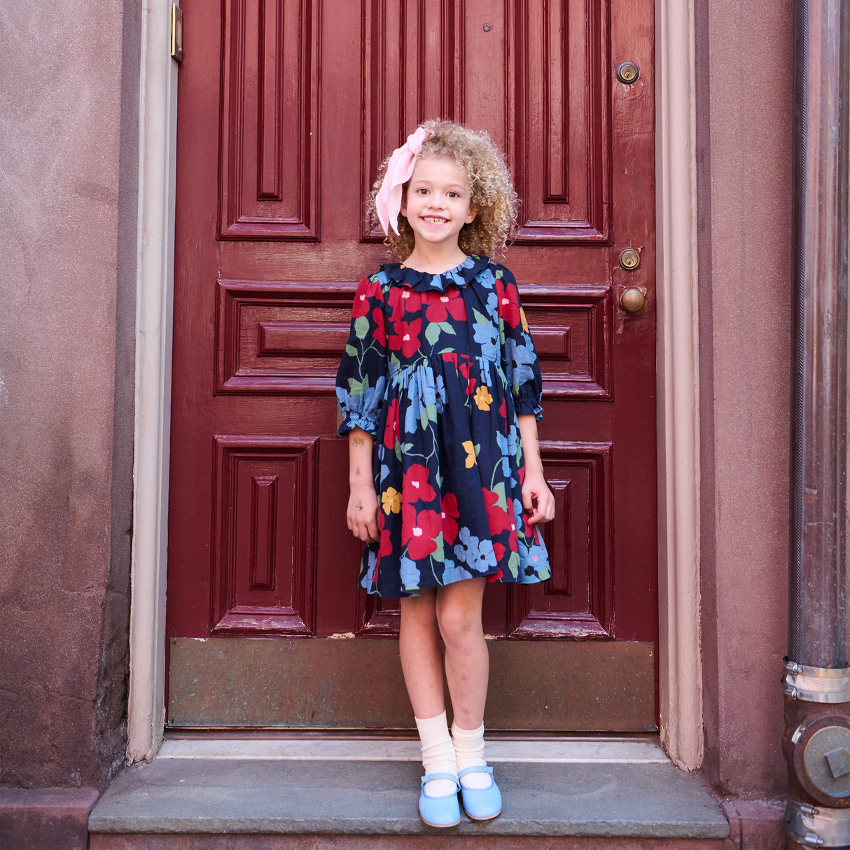 Girls Amara Dress- Navy Hibiscus Floral by Pink Chicken
