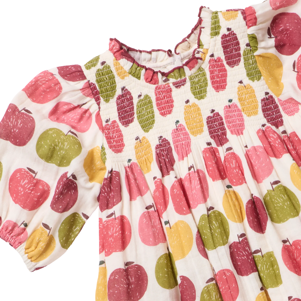 Girls Puff Sleeve Stevie- Pink Delicious Apples by Pink Chicken