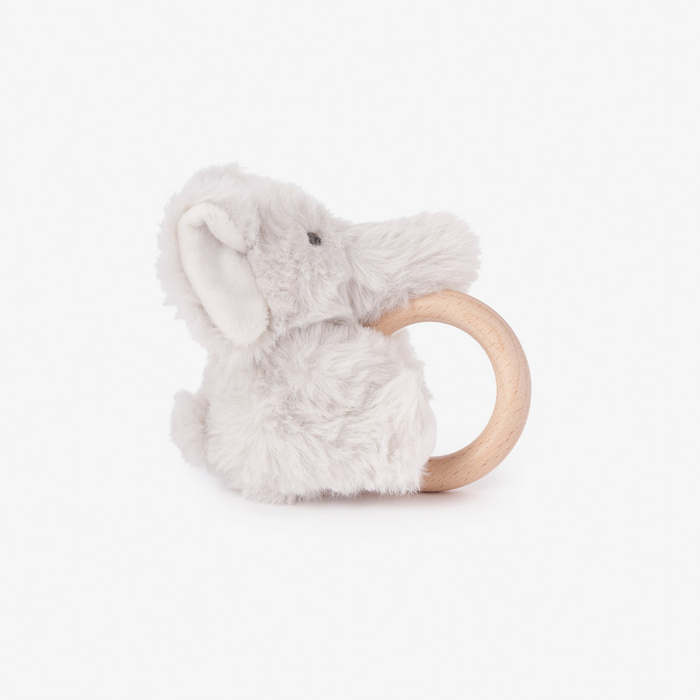 Plush Wooden Ring Rattle - Elephant by Elegant Baby