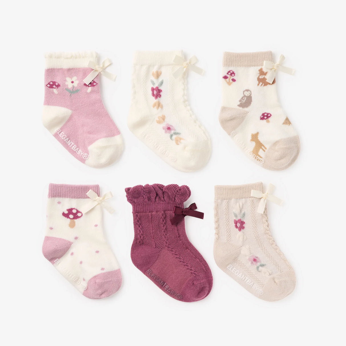 Forest Family Non Slip Baby Socks 6 PK by Elegant Baby