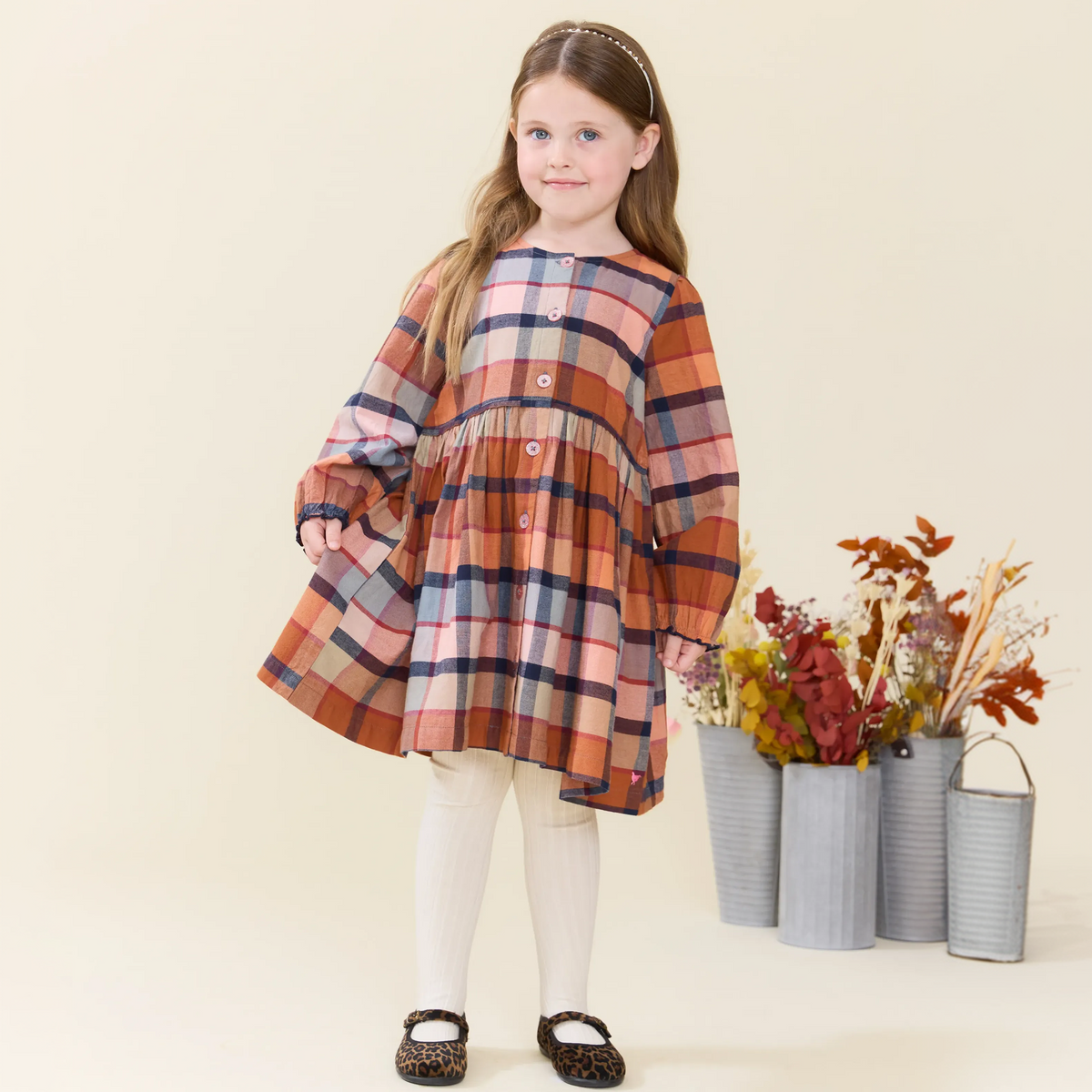 Girls Mae Dress- Harvest Bows by Pink Chicken