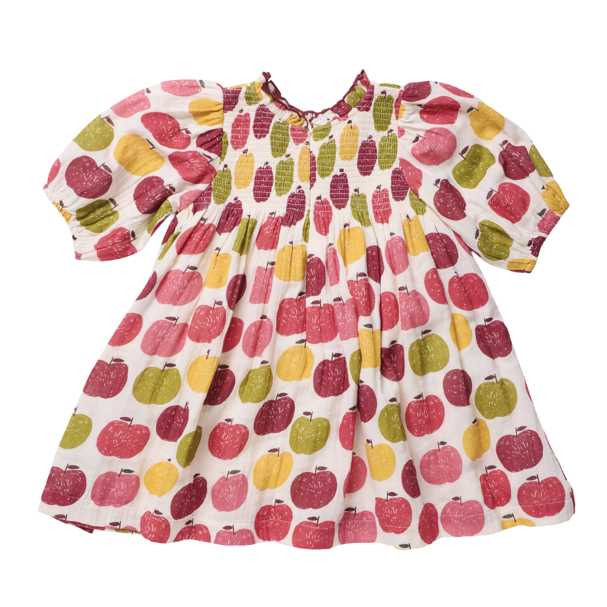 Girls Puff Sleeve Stevie- Pink Delicious Apples by Pink Chicken