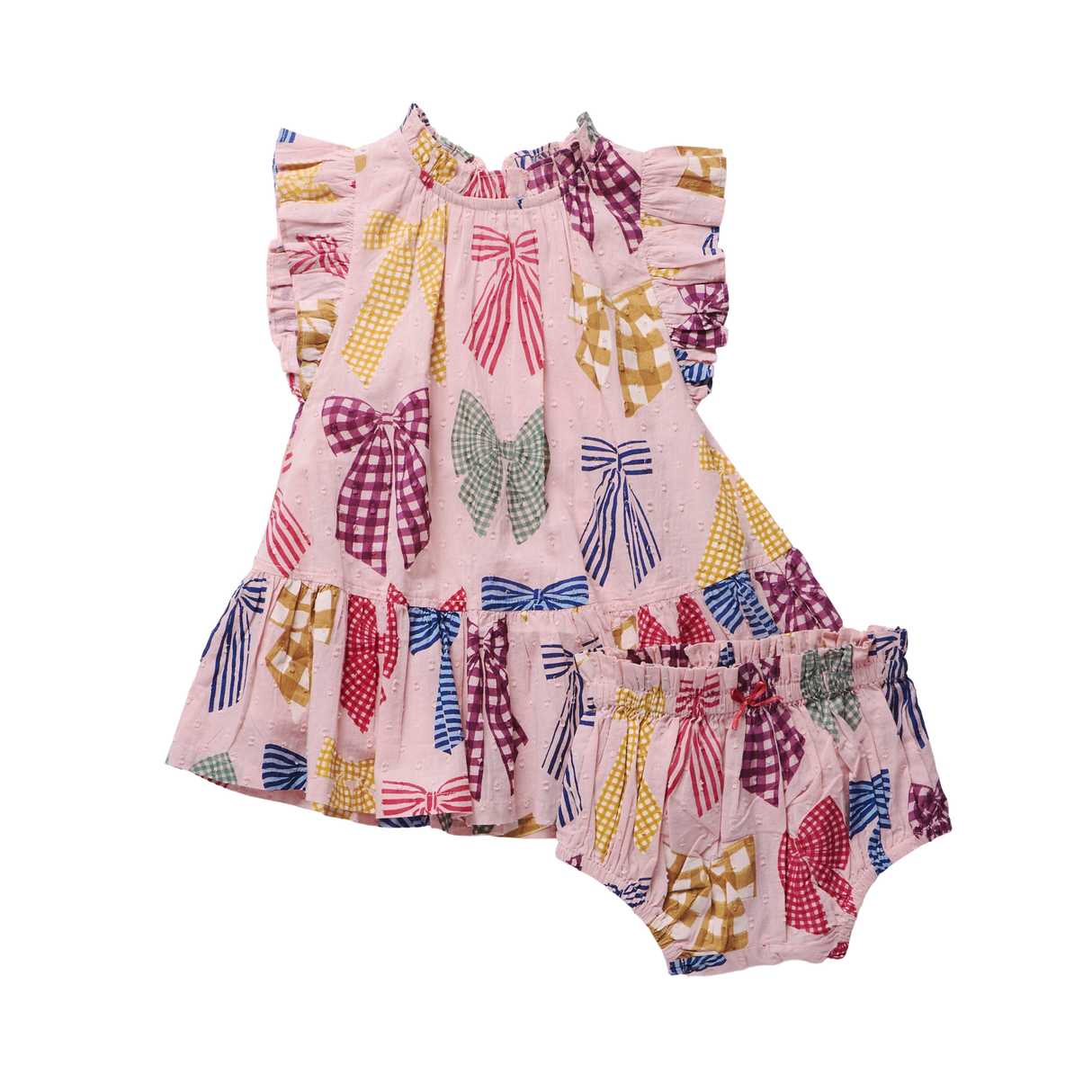 Baby Girls Harper Dress Set- Patterned Bows by Pink Chicken