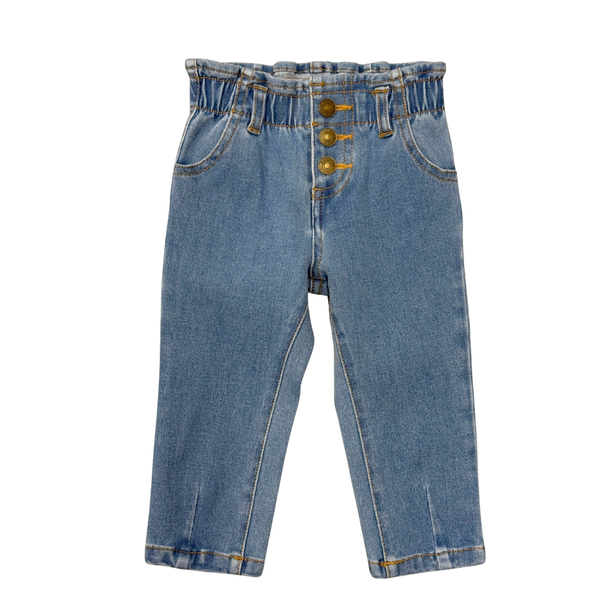 Paperbag Denim Pants- Mid Blue Wash by Babysprouts