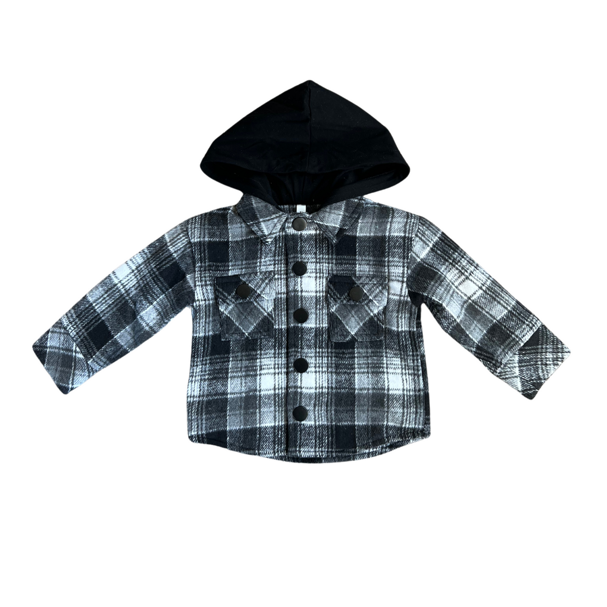 Hooded Shacket - Black Plaid by babysprouts