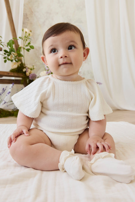 Organic Cotton Josephine Playsuit- Sweet Heart Pointelle Parchment by Jamie Kay