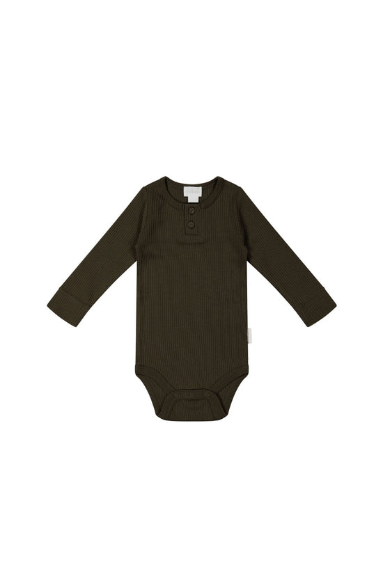 Organic Cotton Modal Long Sleeve Bodysuit- Bistre by Jamie Kay