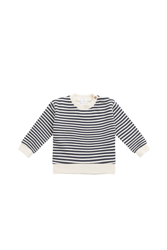 Organic Cotton Peyton Sweatshirt- Slim Stripe Charter/Cloud by Jamie Kay