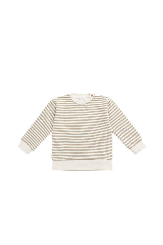 Organic Cotton Peyton Sweatshirt - Slim Stripe Sandy Brown/Cloud by Jamie Kay