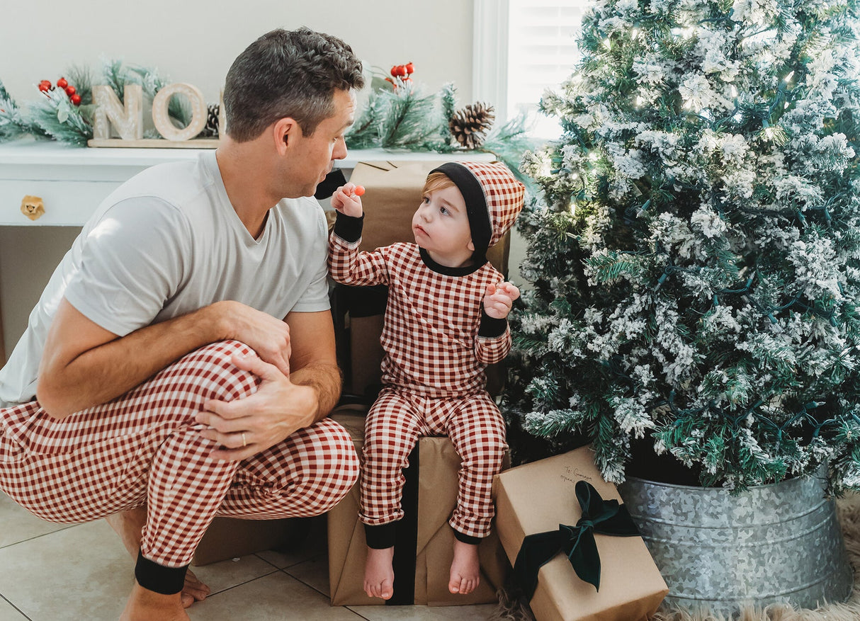 Kids' Organic Holiday PJ & Cap Set in Crimson Plaid by L'ovedbaby