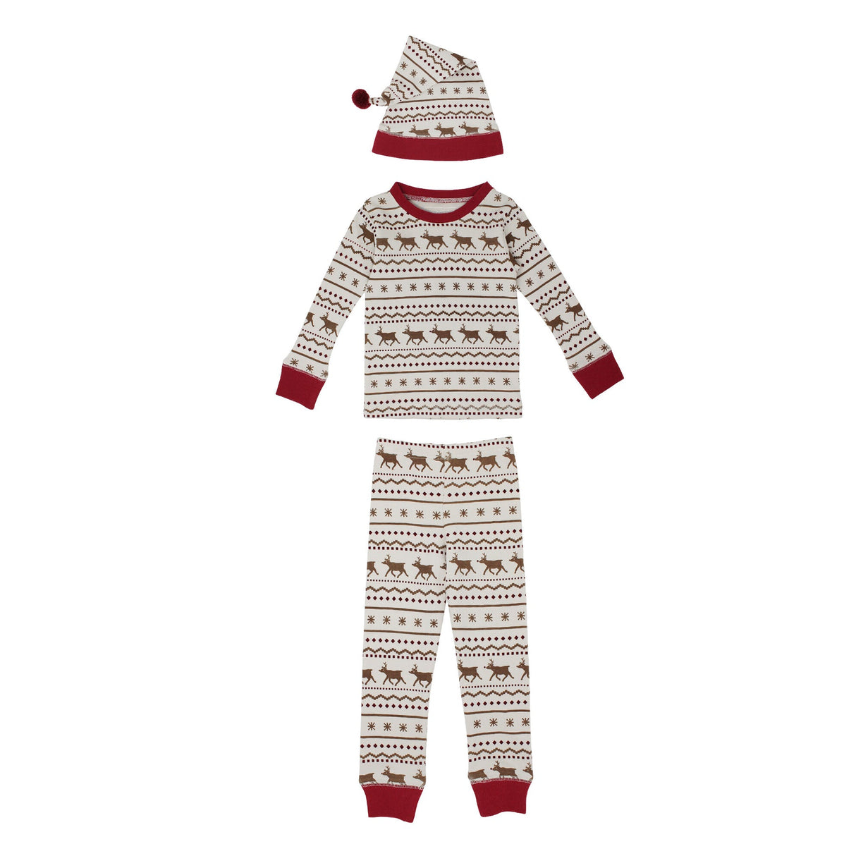 Kids' Organic Holiday PJ & Cap Set in Fair Isle Rudolph by L'ovedbaby