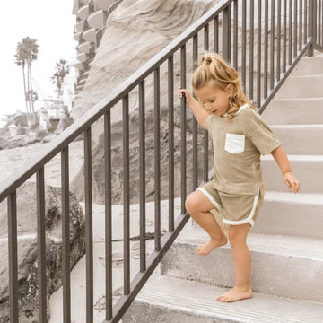 Terry Cloth Track Short - Khaki Green by Little Bipsy