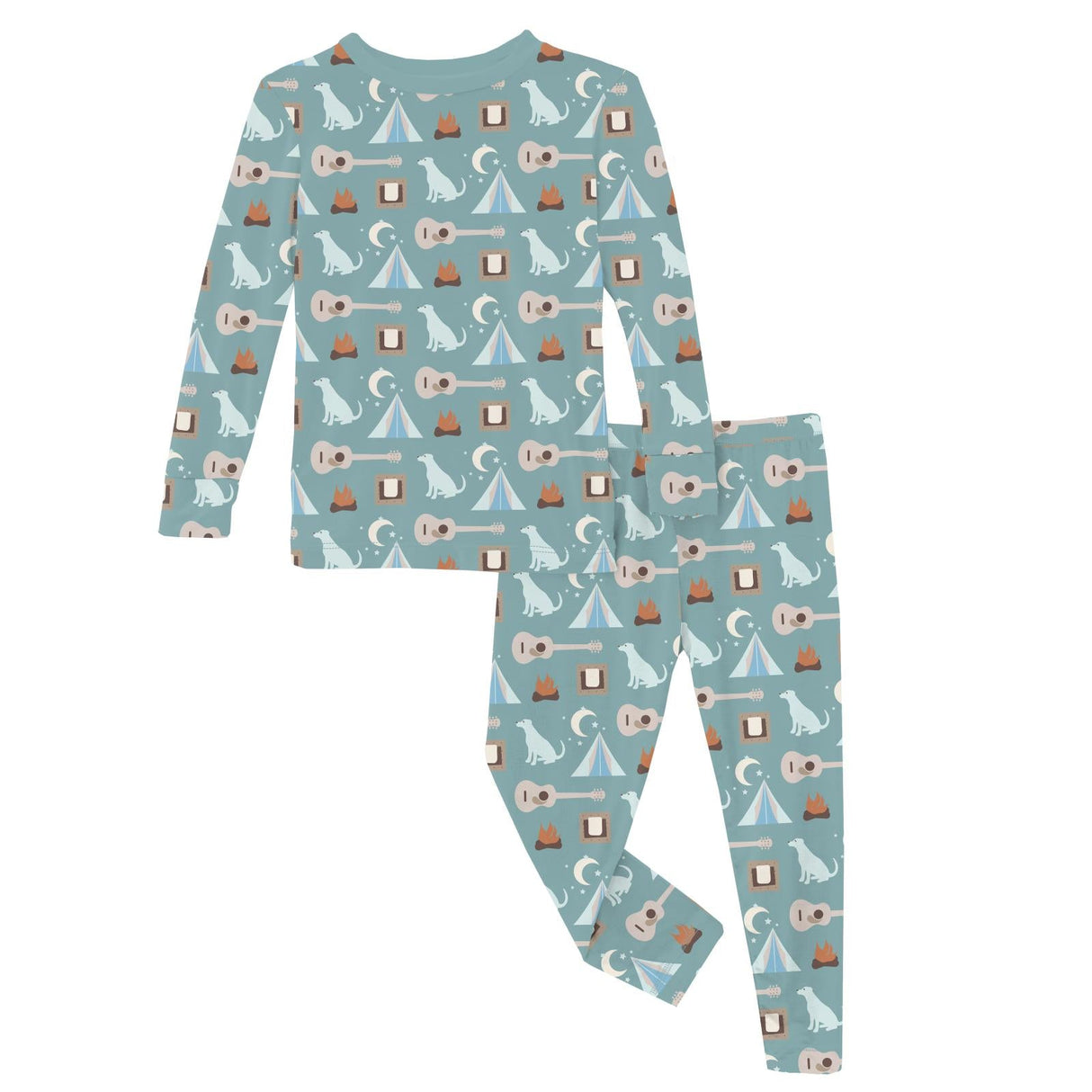 Print Long Sleeve Pajama Set in Jade Campfire by Kickee