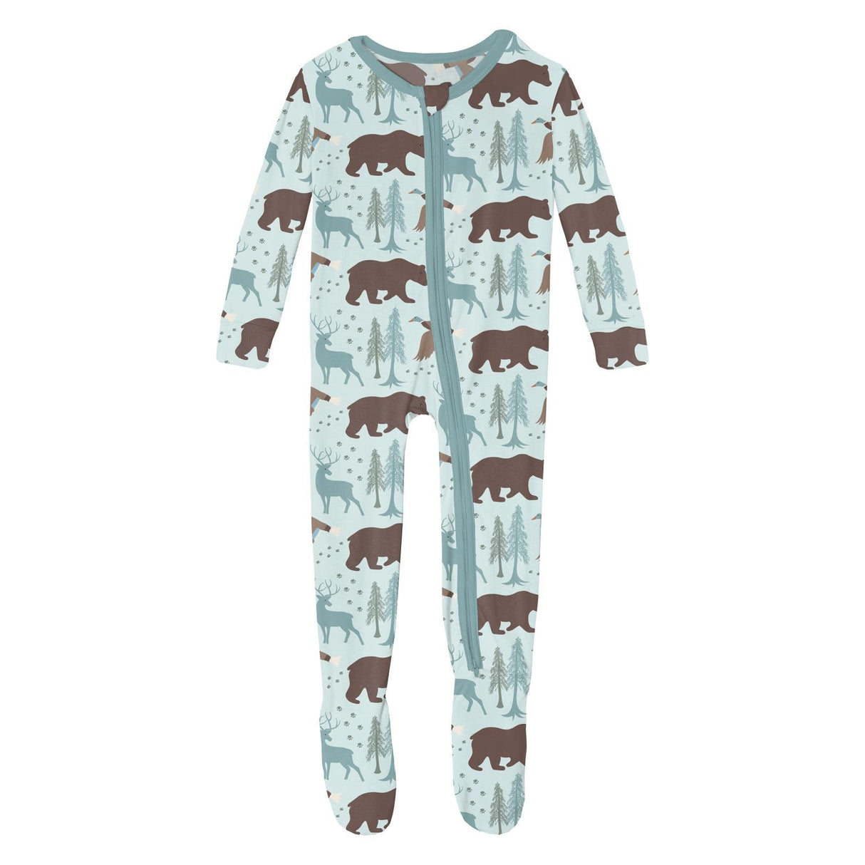 Print Footie with 2 Way Zipper in Fresh Air Forest Adventure by Kickee Pants