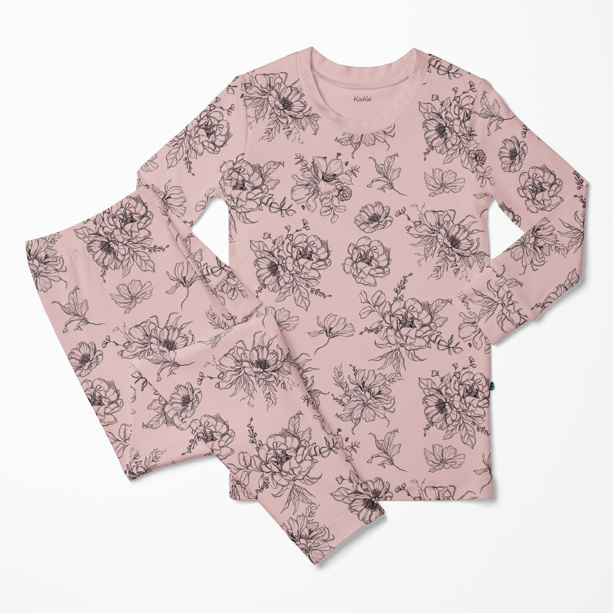 Print Long Sleeve Pajama Set- Baby Rose Pencil Floral by Kickee Pants