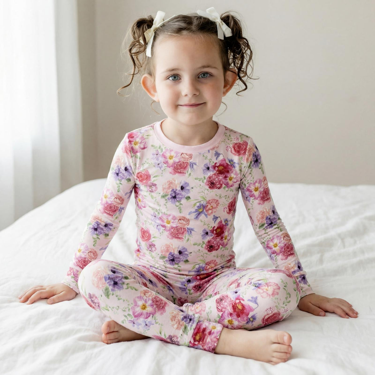 L/S Pajama Set- Shrinking Violet Dreamy Floral by Kickee Pants