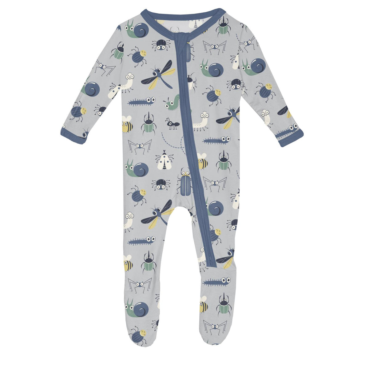 Print Footie w/ 2 Way Zipper- Dove Bugs by Kickee Pants
