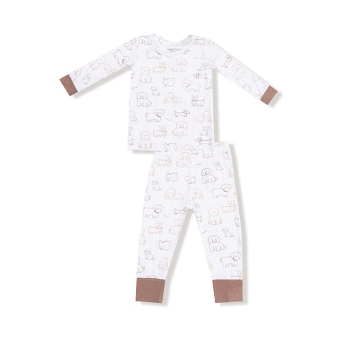 Neutral Pups - L/s Loungewear Set by Angel Dear