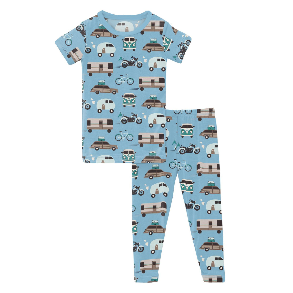 Print Short Sleeve Pajama Set in Seaside Blue On the Way by Kickee Pants