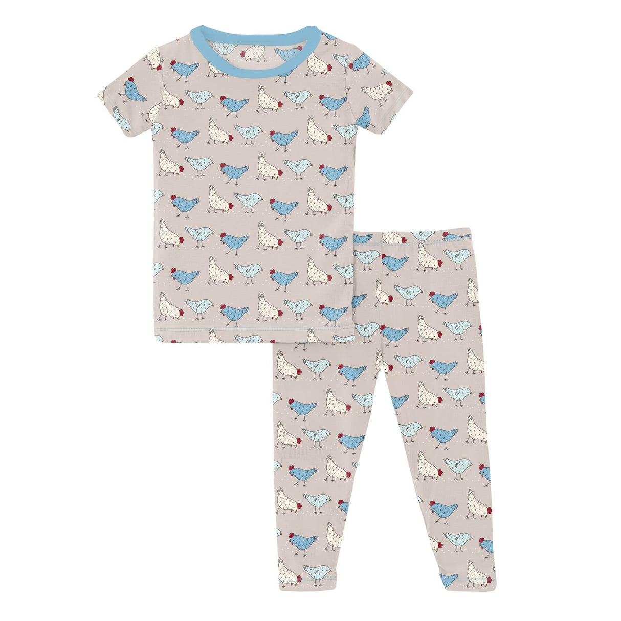 Print Short Sleeve Pajama Set in Latte Chickens by KicKee Pants