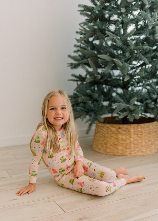 Print Long Sleeve Pajama Set- Baby Rose Cute Trees by Kickee Pants