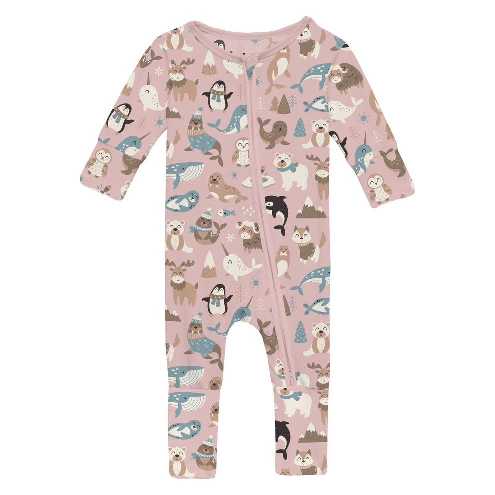 Print Convertible Coverall- Baby Rose Arctic Animals by Kickee Pants