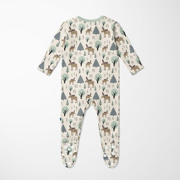 Print Footie with 2 Way Zipper- Natural Forest Moose by Kickee Pants