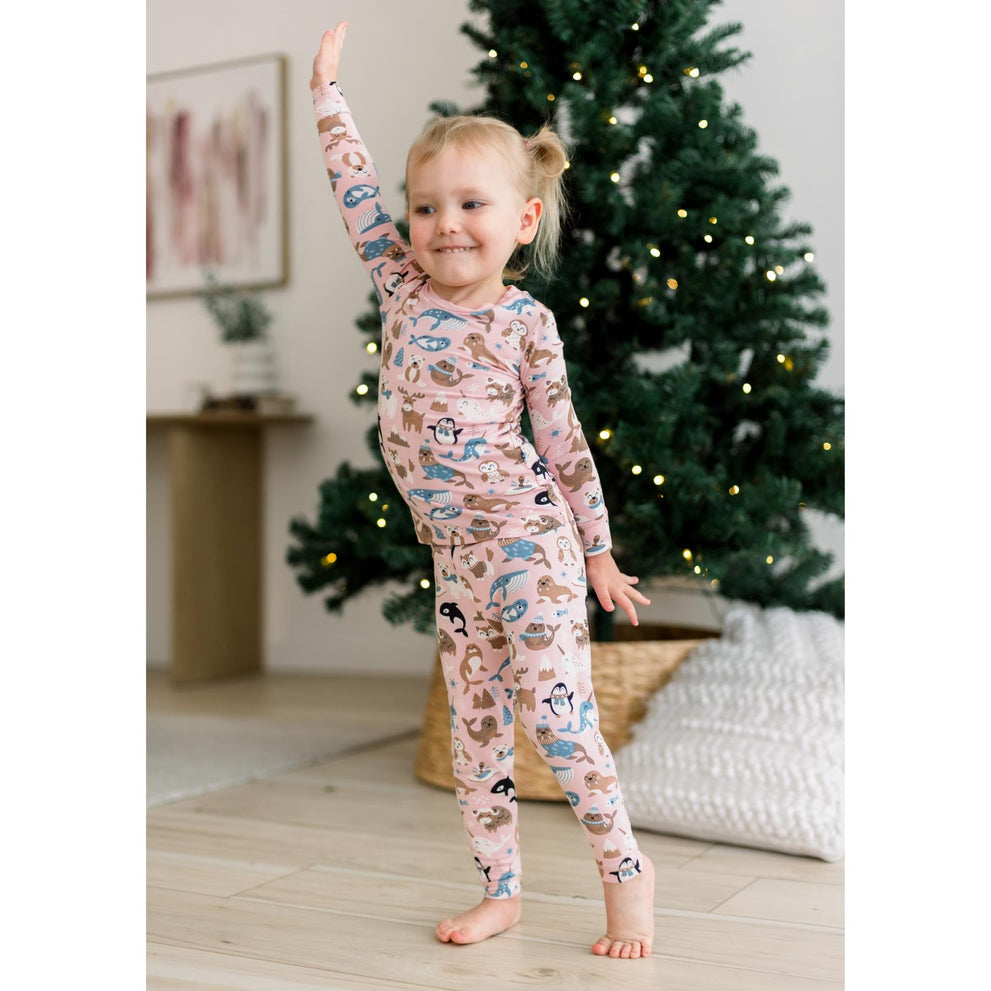 Print Long Sleeve Pajama Set- Baby Rose Arctic Animals by Kickee Pants