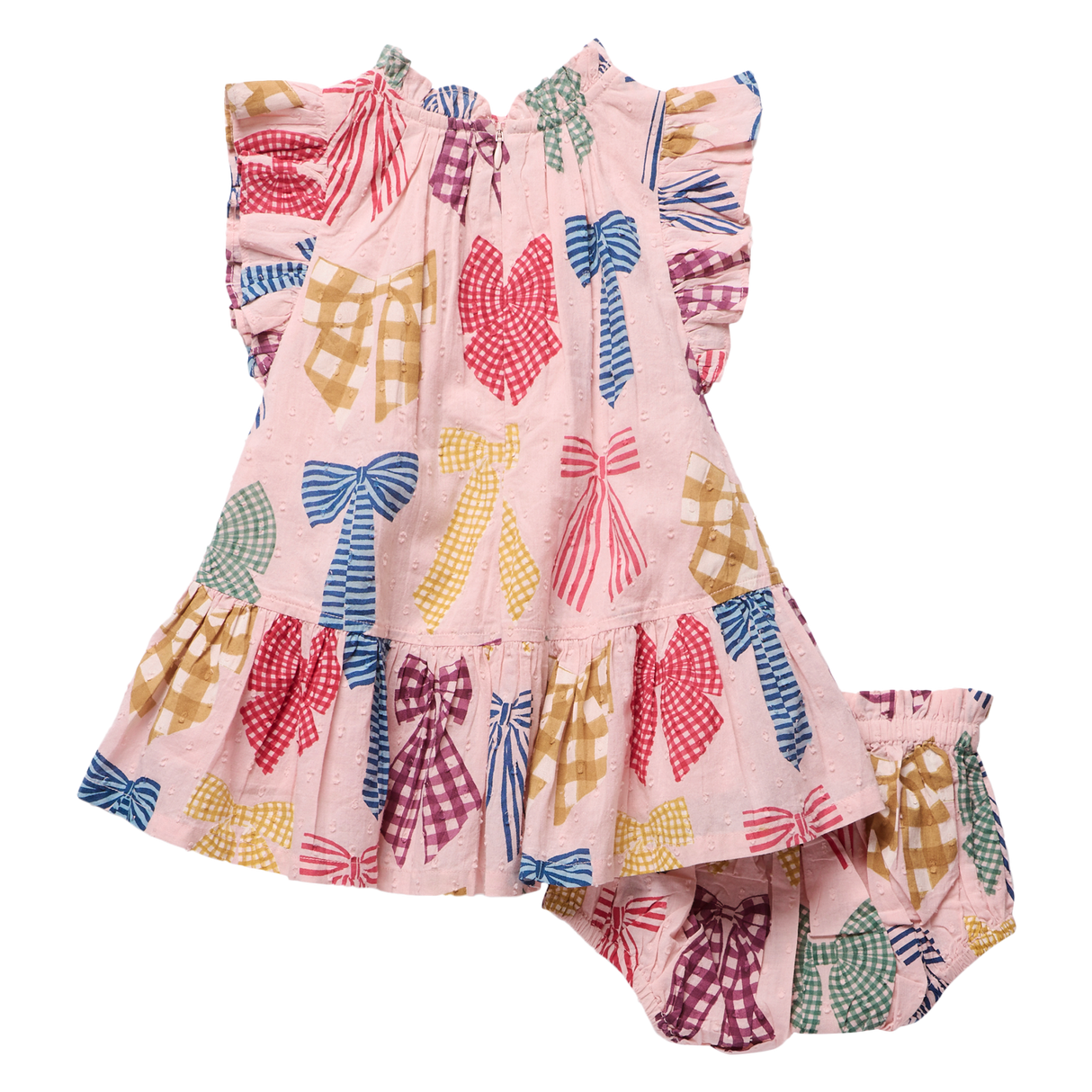 Baby Girls Harper Dress Set- Patterned Bows by Pink Chicken