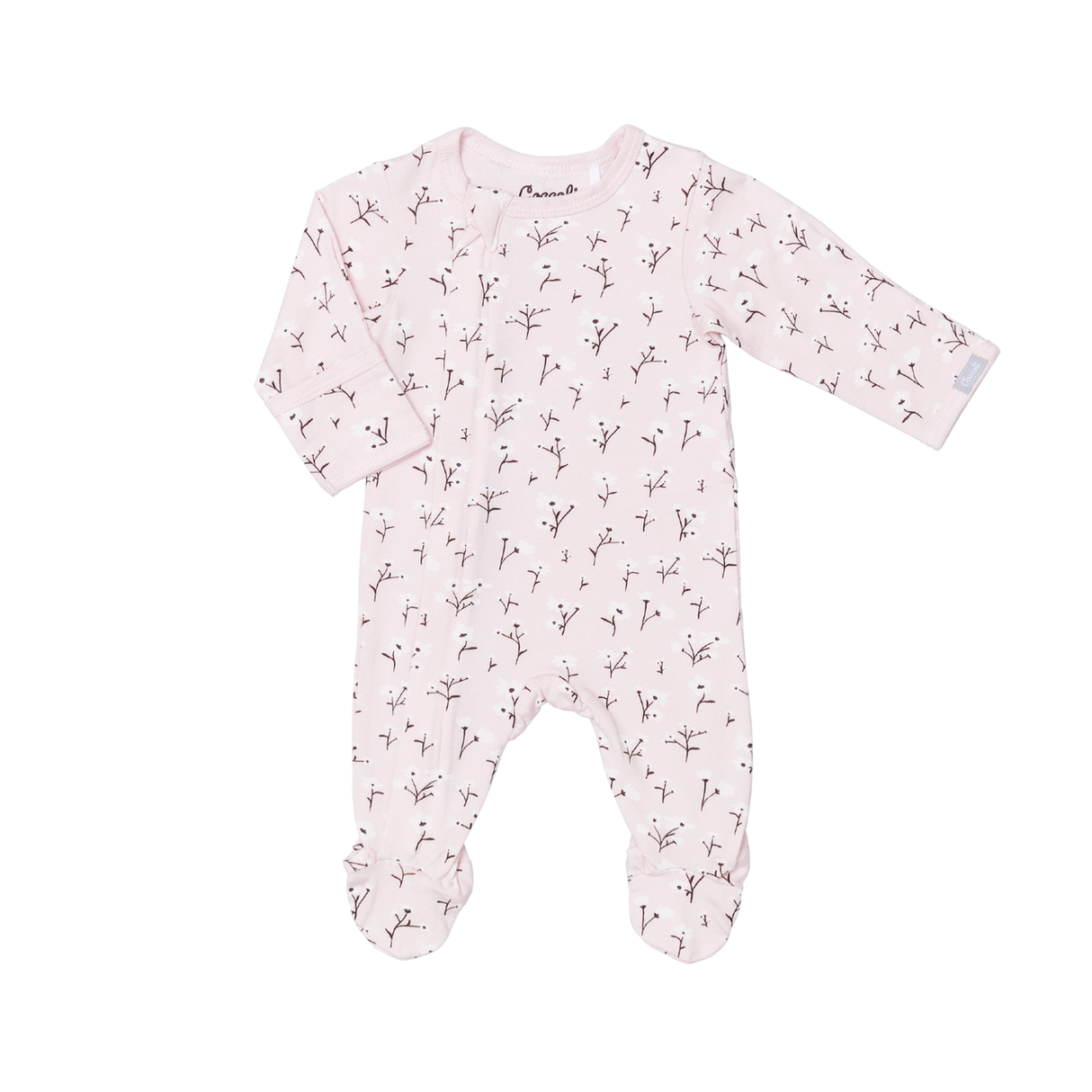 Infant/Kid Girl Modal Zipper Footie in Pink Floral by Coccoli