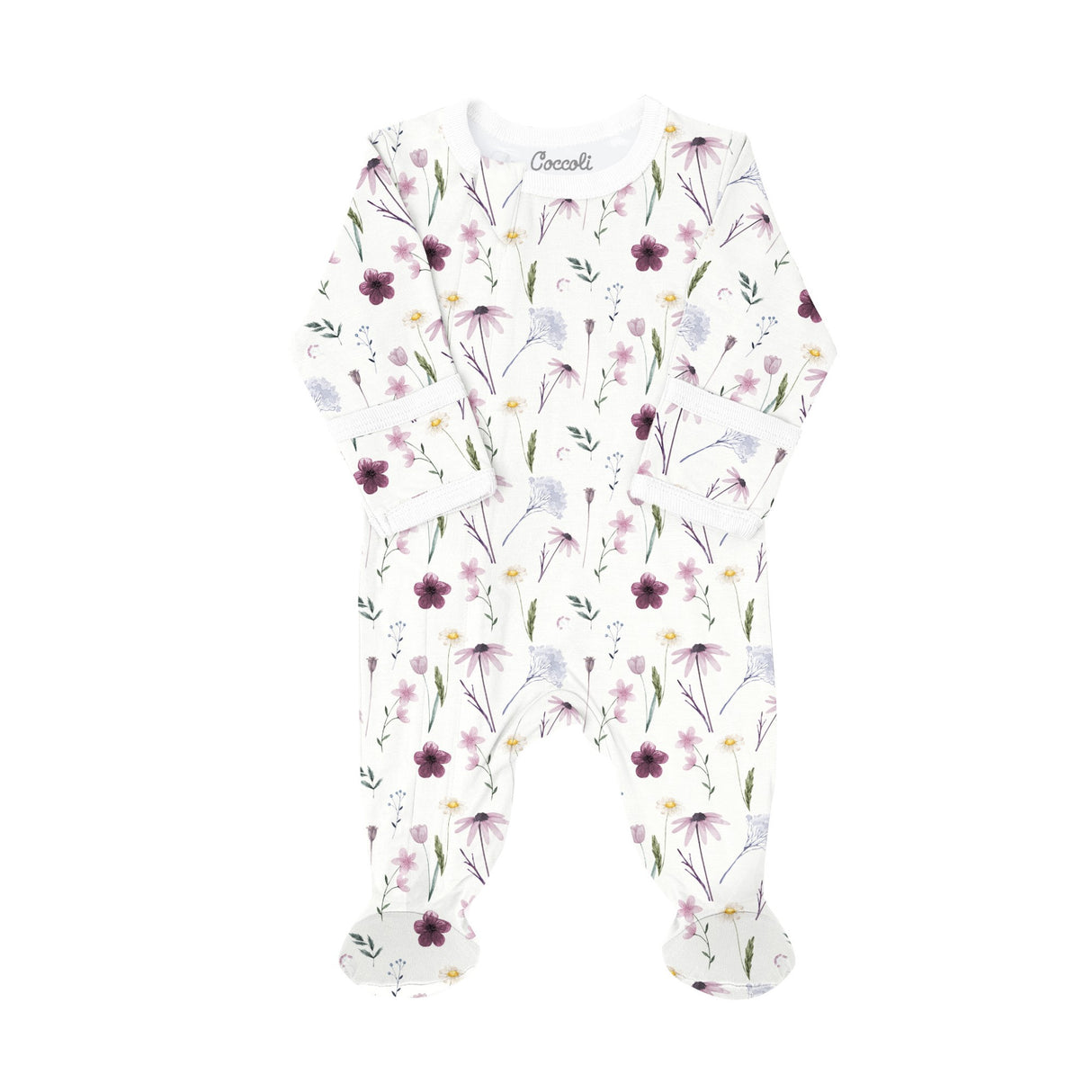 Modal Zipper Footie- Floral on Cream by Coccoli