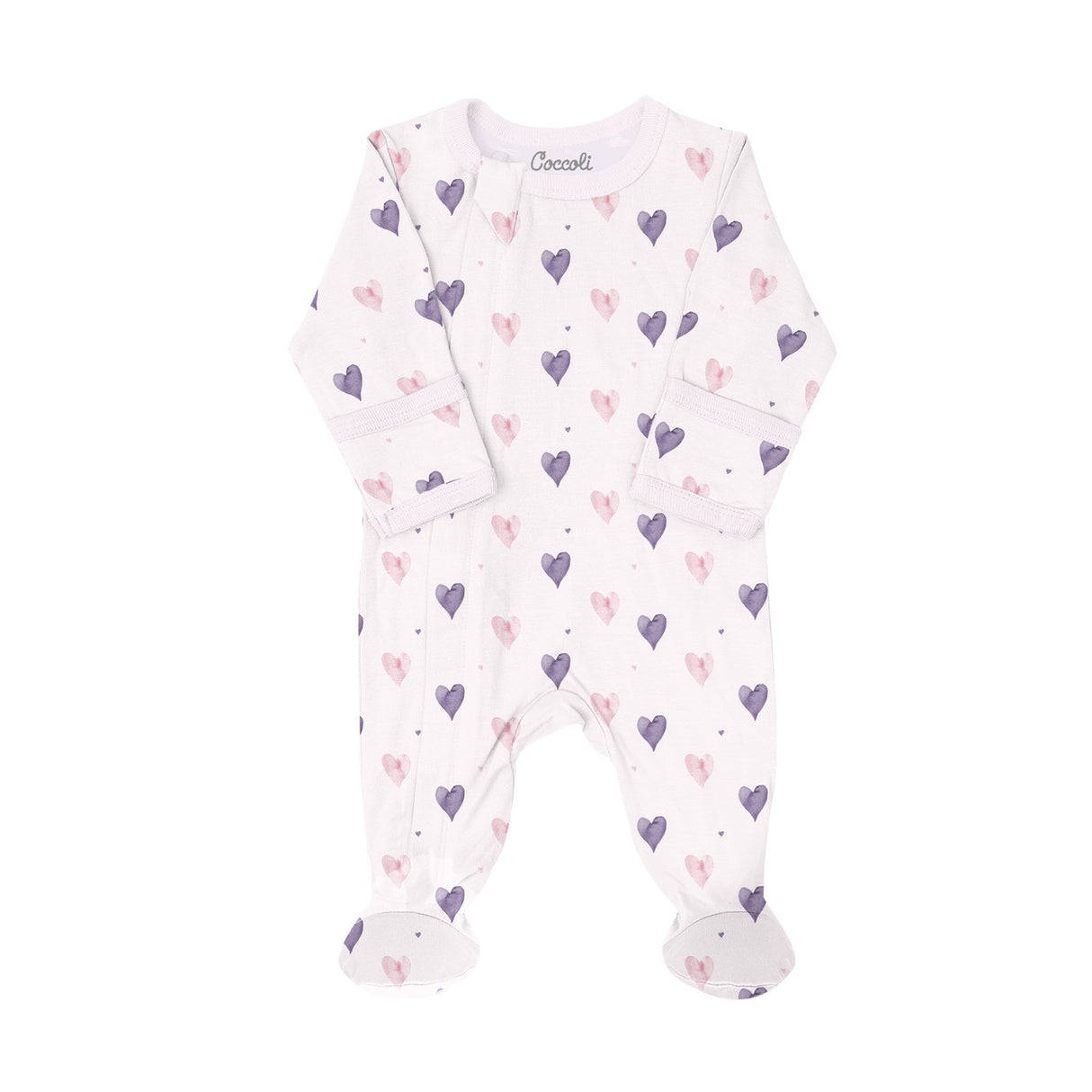 Modal Zipper Footie- Pink Hearts by Coccoli