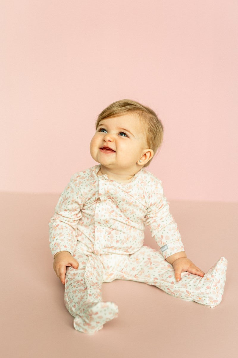 Modal Zipper Footie- Floral on Cream by Coccoli