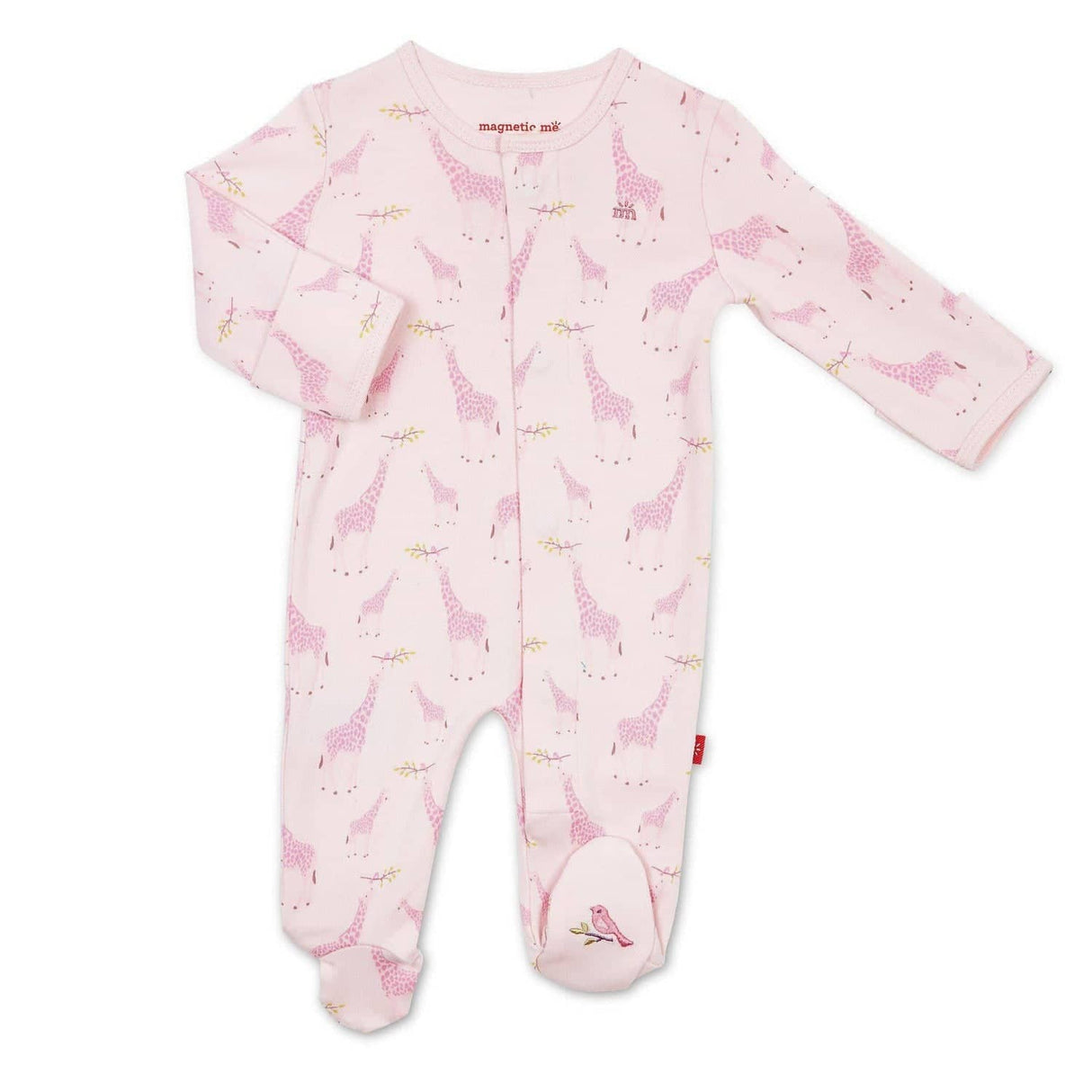 Organic Cotton Magnetic Footie - Pink Jolie Giraffe by magnetic me