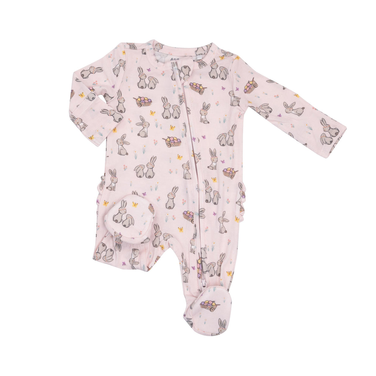 2-Way Ruffle Back Zipper Footie in Pink Bunnies by Angel Dear