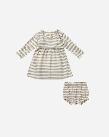 Long Sleeve Baby Dress || Basil Stripe by Quincy Mae