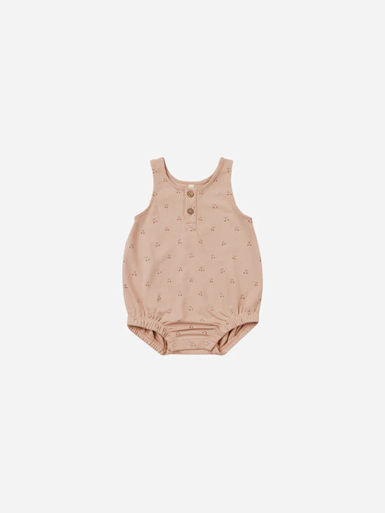 sleeveless bubble romper || cherries by Quincy Mae