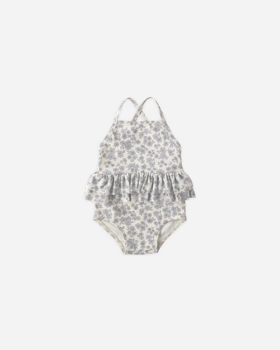 Ruffled One-Piece Swimsuit- Blue Floral by Quincy Mae