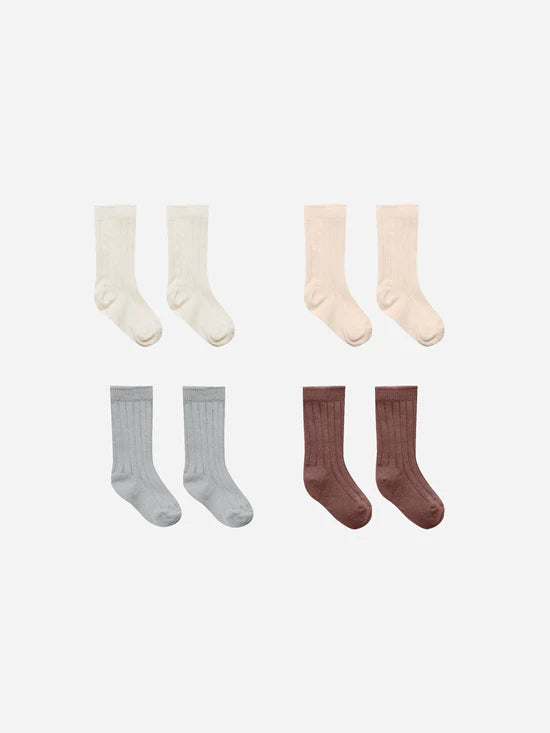 Socks, Set Of 4 || Ivory, Shell, Dusty Blue, Plum by Quincy Mae