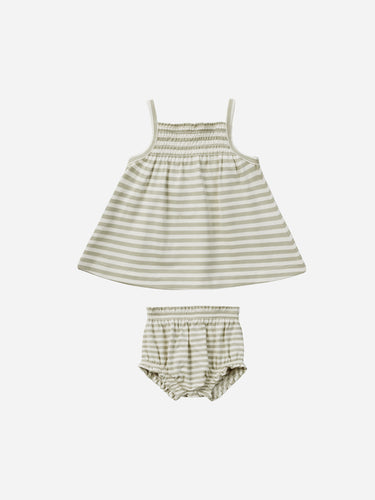 smocked tank + bloomer set || sage stripe by Quincy Mae