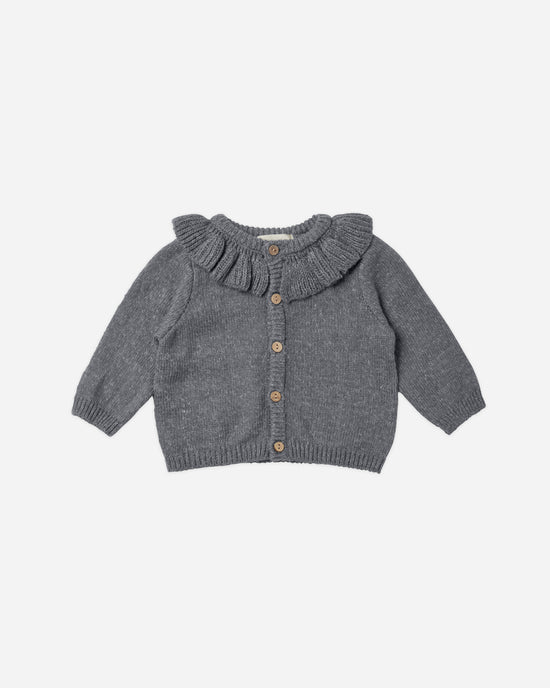 Ruffle Collar Cardigan || Navy Heather by Quincy Mae