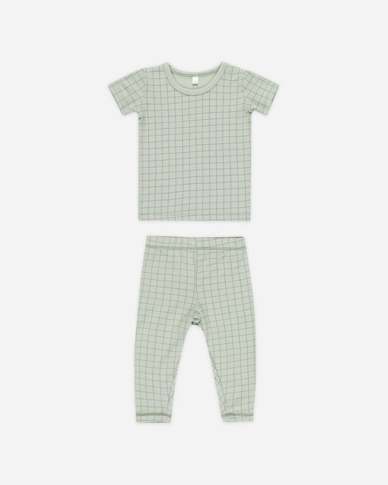 Bamboo Short Sleeve Pajama Set || Sage Grid by Quincy Mae
